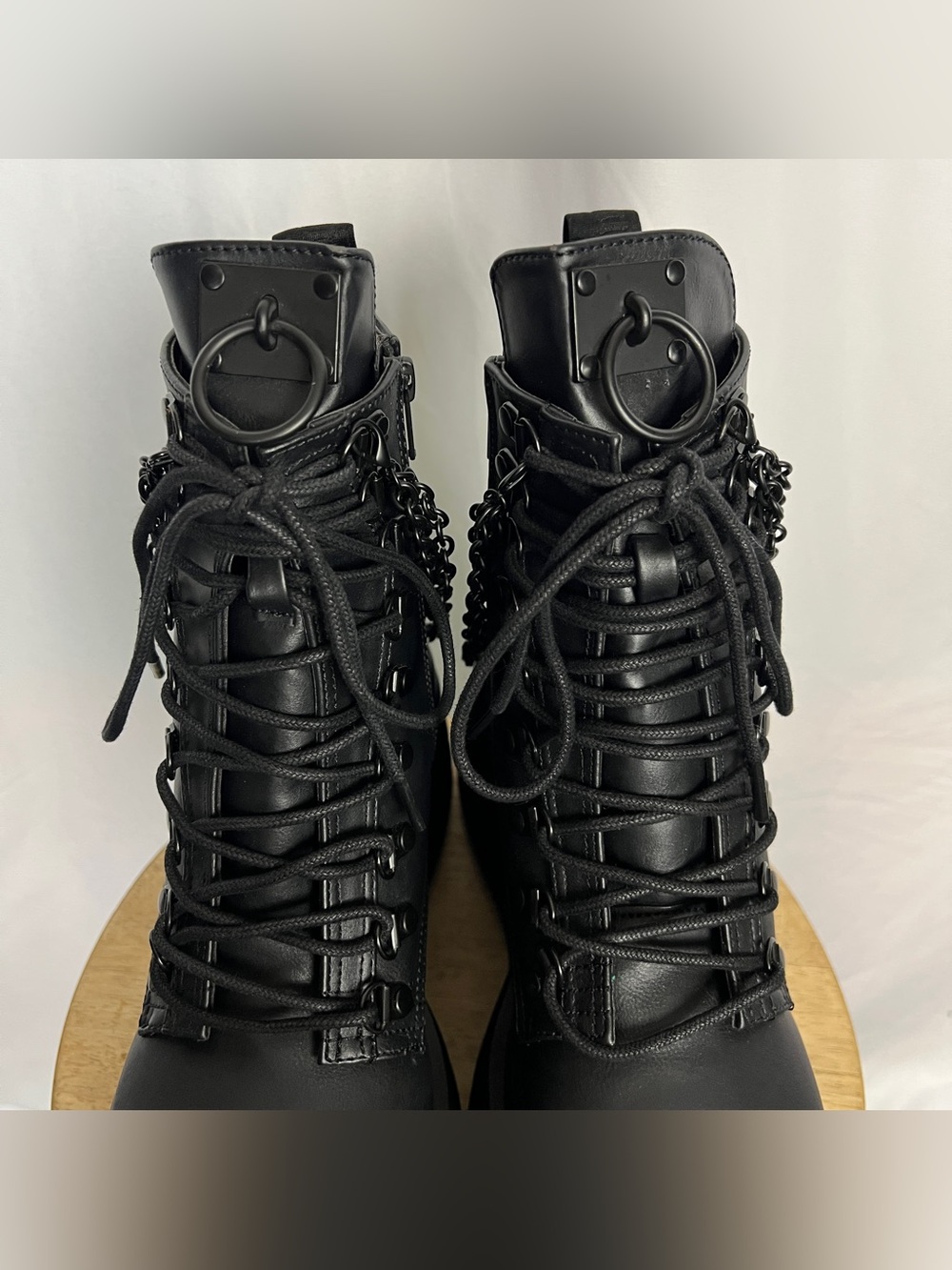 Black Demonia Morte-65 Skeleton Chained Wedge Platform Boots - Picture 7 of 8